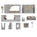 Wall With Damaged Sections And Textured Surfaces For Repair And Design 3d model