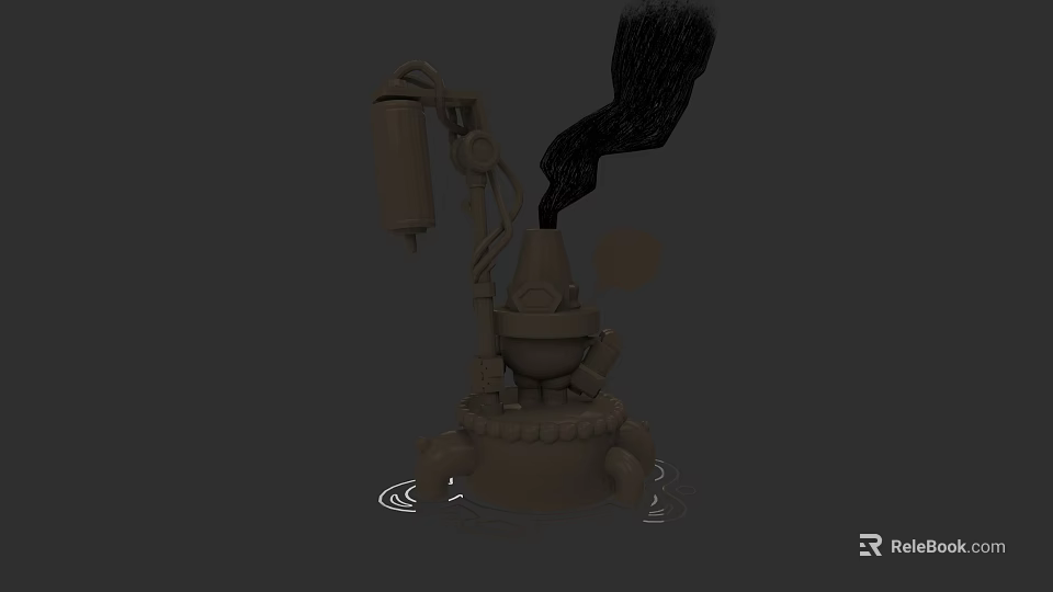 Mechanical Game Movie Character With Black Smoke And Water Ripples At Base 3d model 