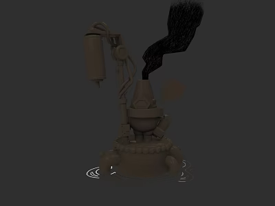 Mechanical Game Movie Character With Black Smoke And Water Ripples At Base 3d model