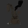 Mechanical Game Movie Character With Black Smoke And Water Ripples At Base