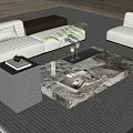 Modern Marble Top Coffee Table With Magazine Plant And Sofa In Living Room