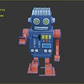 Blue And Red Plastic Robot Toy Figure With Yellow Eyes And Mechanical Details