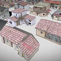 Various Small Building Models With Red Gray Tiles White Red Brown Exteriors Single Multi Story