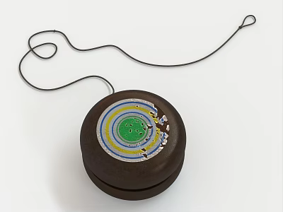 Vintage Wooden Yo Yo Toy With Colorful Concentric Circles And String 3d model