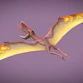 Pterosaur Flying With Open Mouth And Large Wings In Purple Sky