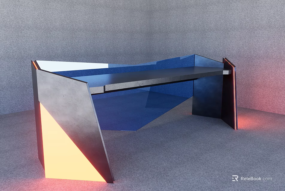 Modern Geometric Desk With Blue Glass Top And Black Angular Frame 3d model