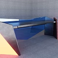 Modern Geometric Desk With Blue Glass Top And Black Angular Frame 3d model