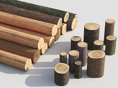 Natural Wood Logs And Stone Blocks In Various Sizes For Building Projects 3d model