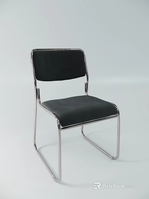 Sleek Modern Single Chair With Black Leather Seat And Chrome Metal Frame 3d model 