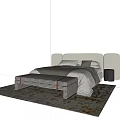 Modern Stylish Double Bed With Cozy Bedding Pillows And Bed Bench On Patterned Area Rug