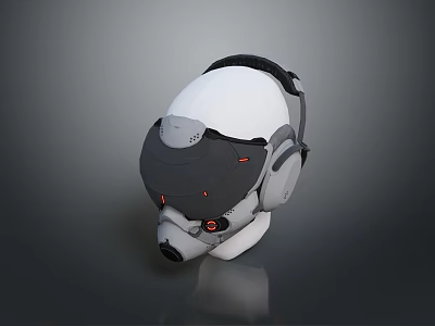 Tactical Weapon Helmet With Futuristic Gray White Design And Red Indicator Lights 3d model