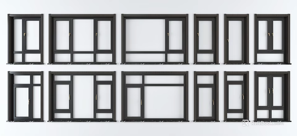 Modern Casement Windows With Black Frames And Sleek Multiple Design Styles 3d model