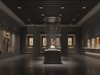 Cultural Center Interior With Central Glass Enclosed Exhibit Wall Artworks Modern Display Cases And Lighting 3d model