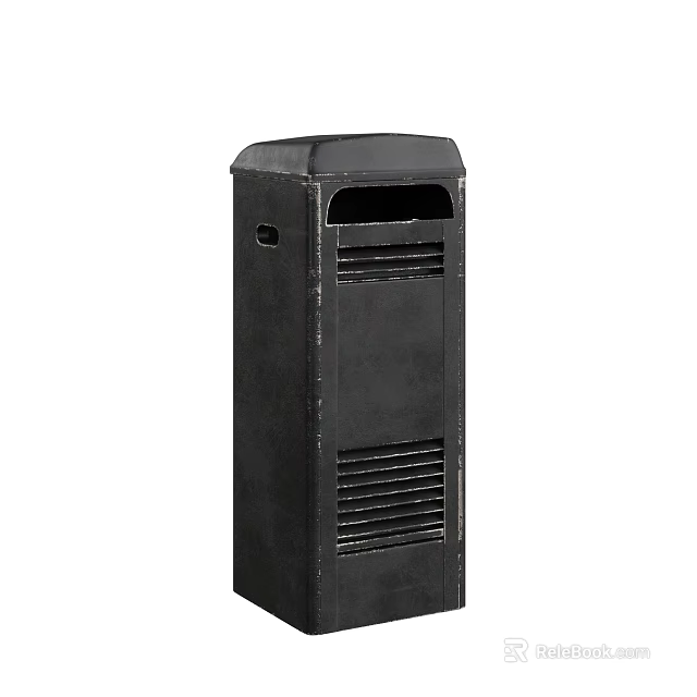 Black Metal Trash Can With Ventilation Slots And Simple Design For Home Use 3d model 