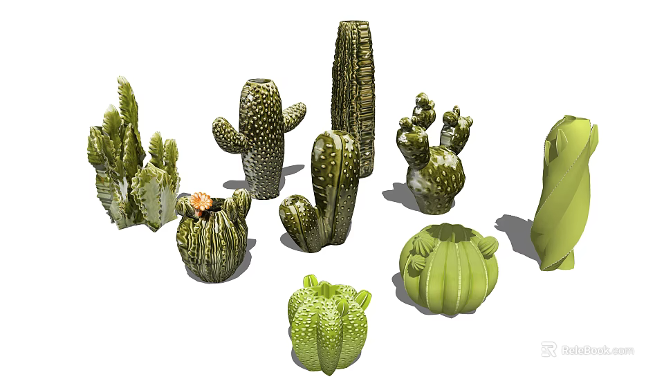 Various Types of Cactus Bonsai Potted Plants for Indoor Home Decor 3d model 