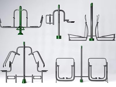 Outdoor Fitness Sports Equipment With Various Exercise Stations Metal Frame Green Base 3d model