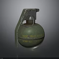 Vintage Military Hand Grenade With Green Body Yellow Text And Metal Pull Ring