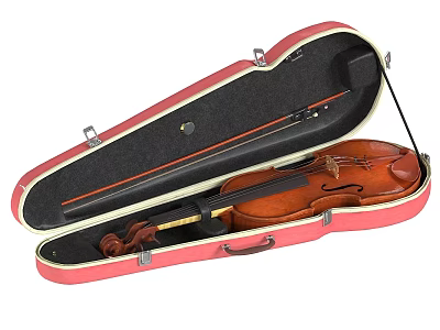 Open Pink Violin Case with Brown Violin Bow and Interior Accessories for Musical Instruments 3d model
