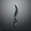 Fantasy Bow Weapon with Green Glowing Accents Intricate Decorative Design and Sharp Edges