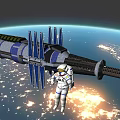 Astronaut Floating Near Space Station in Earth Orbit With City Lights