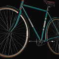Vintage Green Bicycle With Brown Leather Seat And Classic Spoked Wheels