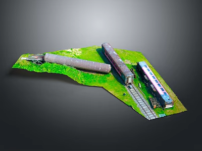 Different Types Of Trains On Rail Tracks In Grass Area 3d model