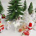 Santa Claus Standing Among Snowmen Reindeer And Decorated Christmas Tree With Gifts