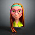 3D Game Movie Character With Orange Long Hair Green Headband Pink Glasses And Yellow Top