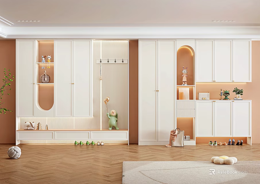 Elegant Modern White Shoe Cabinet With Open Design And Minimalist Storage Decor 3d model 