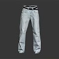 Light Blue Denim Jeans With Black Belt Full Length Classic Fit Style