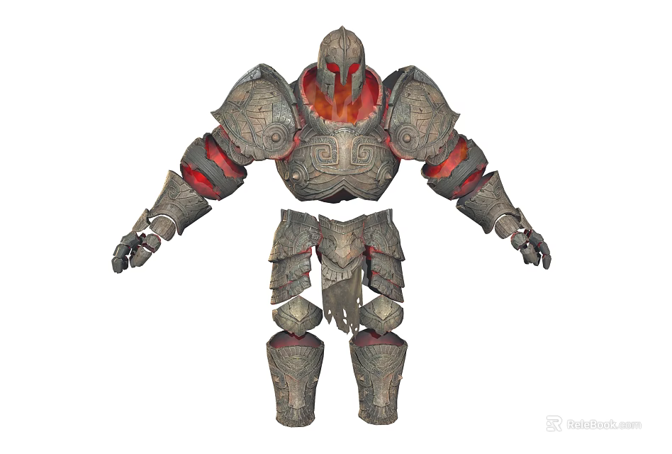 Intricate Fantasy Warrior Armor With Metallic Surface And Red Glowing Accents 3d model 
