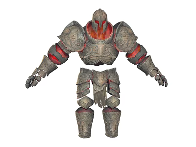 Intricate Fantasy Warrior Armor With Metallic Surface And Red Glowing Accents 3d model