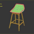 Modern Woven Light Colored Bar Stool With Yellow Wooden Legs And Simple Design