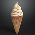 Delicious Ice Cream Cone With Swirled White Cream And Brown Waffle Cone On Dark Background
