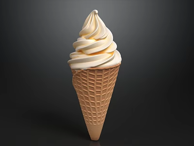 Delicious Ice Cream Cone With Swirled White Cream And Brown Waffle Cone On Dark Background 3d model