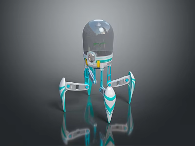 Futuristic Robot Design With Transparent Dome And Octopus like Blue And White Legs 3d model