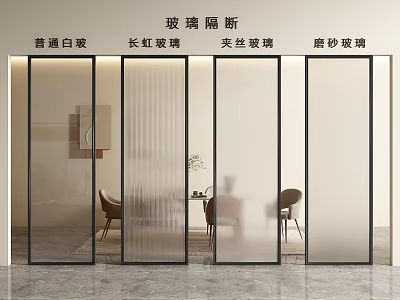 Modern Glass Room Divider With Fluted Wired Frosted And Clear Glass Panels 3d model