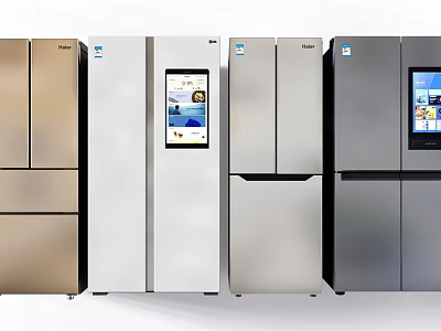 Modern Stainless Steel Refrigerators and Freezers with Digital Screens and Various Styles 3d model