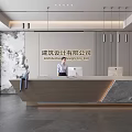 Style Company Reception Front Desk Green Plant Chandelier Blinds Computer 3d model