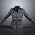 Gray Quilted Puffer Jacket With Stand Collar And Zipper Closure For Casual Wear