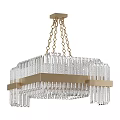 Modern Crystal Chandelier With Brass Hanging Chains Metal Frame And Rectangular Crystal Prisms