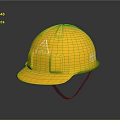 High Quality Yellow Safety Helmet With White Triangular Warning Symbol On Dark Background 3d model