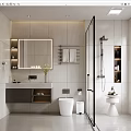 Modern Bathroom Interior Design With Glass Shower Enclosure Wall Mounted Towel Rack And Storage Niche