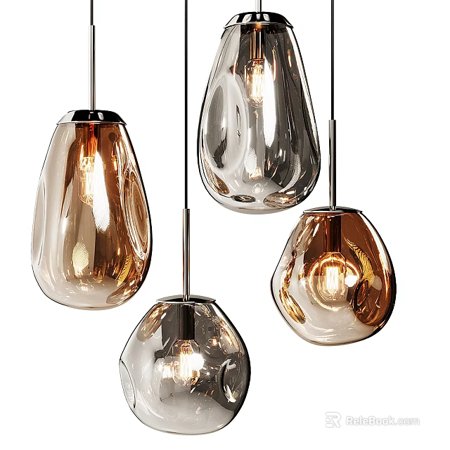 Modern Stylish Glass Ceiling Lights With Gold Silver Finish And Illuminated Bulbs 3d model 