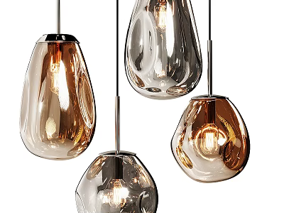 Modern Stylish Glass Ceiling Lights With Gold Silver Finish And Illuminated Bulbs 3d model