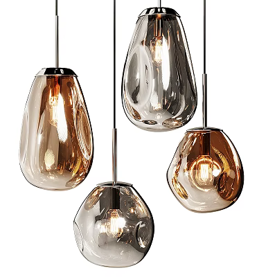 Modern Stylish Glass Ceiling Lights With Gold Silver Finish And Illuminated Bulbs 3d model