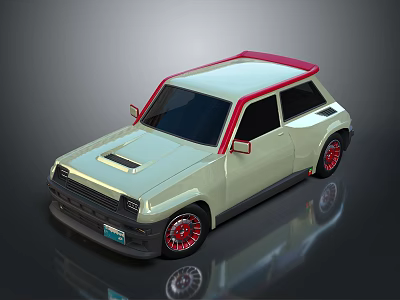 Light Green Small Car With Red Roof And Red Rims In Vintage Cartoon Design 3d model