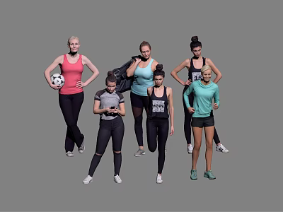 Multiple Women In Sportswear Standing Together With Soccer Ball And Smartphone 3d model