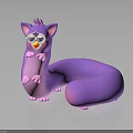 Cute Purple Cartoon Creature Character With Long Tail Pink Ears Paws Crown And Glasses