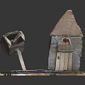 Handmade Miniature House And Tower Structure Paper Craft On White Base
